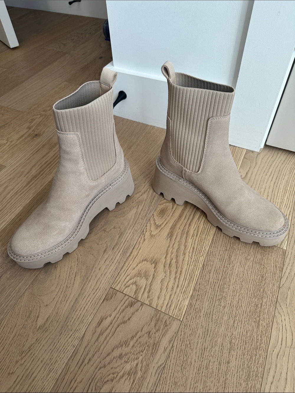 Dolce Vita Beige Ribbed Chelsea Lug Booties